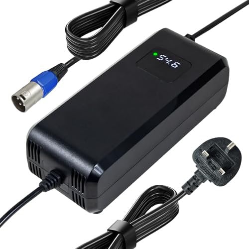 54.6v 4a battery charger, suitable for 48V lithium battery, UKCA certification, with LED display and multiple protection and repair functions, equipped with connector 3 pin XLR