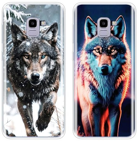 EuoDuo 2 Pack Custodie per Samsung Galaxy J6 2018 Cover Silicone con Motivo Animale Custodia Morbida Colorata Ultra Sottile TPU Antiurto Protettiva Case Ragazze Donne Uomo - Lupi
