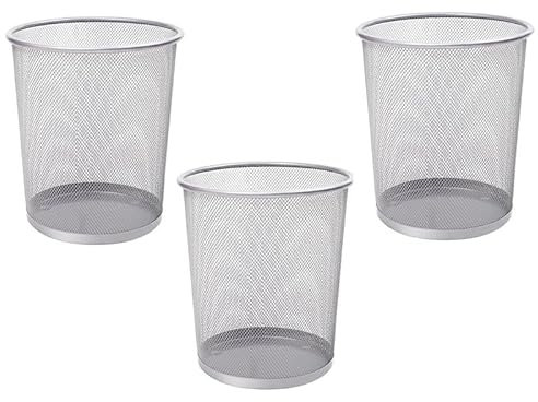 Home Vista Grey Stainless Steel Mesh Office Bin 3Pk - Waste Paper Bin for Bedroom-Lounge-Under Desk, Durable & Lightweight Basket for Home & Office – Small Waste Paper Bins for Efficient Organization