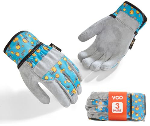 Vgo... 3 Paar Kinder Gartenhandschuhe Alter 3-9 | Atmungsaktive Gartenarbeitshandschuhe | Freien Spiel, Radfahren & DIY Sicherheitshandschuhe, Maschinenwaschbar (3 Paar, Größe S, Blau, KID-MF3561)