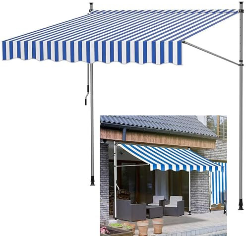 Klemmmarkise Balkon Markise Klemm-Markise – Balkonmarkise Ohne Bohren Für Balkon & Terrasse – Handkurbel – Sonnenschutz, Regenschutz & Sichtschutz, Höhenverstellbar, 250x120cm(Blue-white,200x120cm)