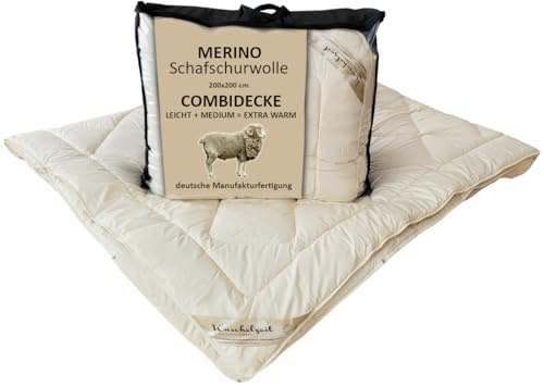 Meivita Merino Schafschurwolle Combi Bett - Vierjahreszeiten Decke in 200x200 cm