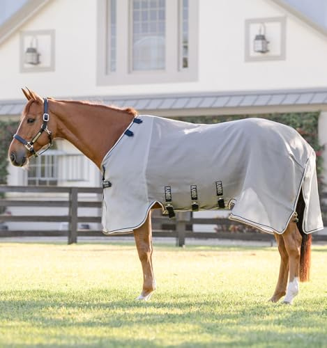 Horseware Fliegendecke Rambo Protector Fieldsafe Silver/Navy, White & Beige/ 140 cm (6'3)