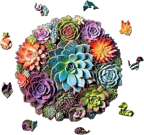 Holzpuzzle Erwachsene, Puzzle 200 Teile, Succulent Plant Holzpuzzle, Holzpuzzles Tiere für Erwachsene und Kinder, Unregelmäßige und Einzigartige Rätsel, Puzzle Erwachsenes, Holzpuzzles Tierform