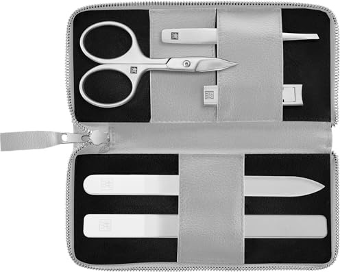 ZWILLING Manicure Pedicure Set 5-Piece Nail Scissors Nail Clippers Vegan Apple Leather Case Grey