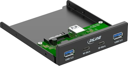 Inline 3,5 Zoll Frontpanel mit 2X USB-A 3.2 Gen2 und 2X USB-C 3.2 Gen2, 10 Gb/s, Metallgehäuse für Desktop PC, Einbaupanel, 33456C
