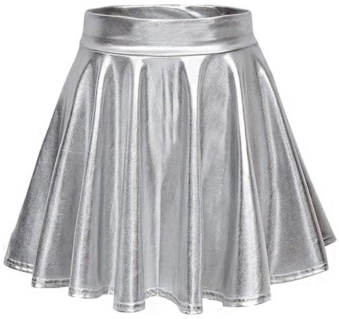Metallic Rock Damen, Mini Rock Sommer Kurz A-Linien Skater Rock, Damen Hohe Taille Metallischer Faltenrock, Glänzender Partyrock für Karneval Fasching Cosplay