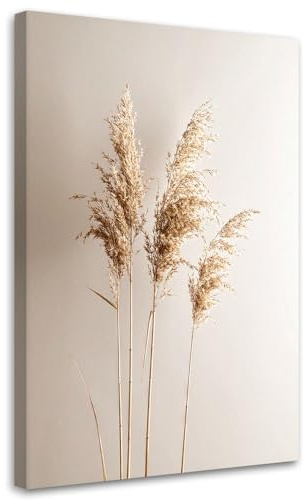 Feeby Wandbild - Wohnzimmer Modern Deko - Pampasgraspflanzen Natur Beige - 40x60 1tlg - Bilder Leinwand - Bild auf Leinwand Schlafzimmer - Leinwandbilder für die Wand - Canvas Painting - Fotokunst
