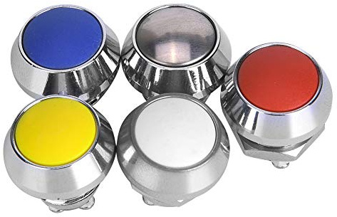 CHICIRIS Metal Momentary Push Button Switch with 5Pcs Nuts for IP65 Protection 12mm 2A/36VDC(Self-Reset, Durable) for Reset Start Switch, 10,000 Cycles Life Time (red,Yellow,Blue,White,metallic)