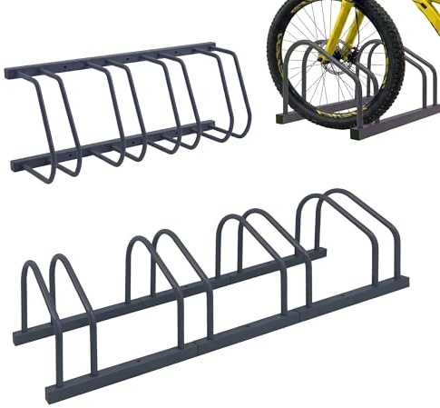 Relaxdays Fahrradständer Boden & Wandmontage, 4 Räder, bis 65 mm Reifenbreite, Garage, Reihenparker, Stahl, anthrazit