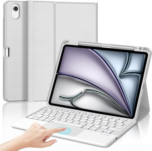 IVEOPPE Tastiera iPad Air 11 M4 2026/M3 2025/M2 2024 con Touchpad, Cover Tastiera Trackpad Italiano QWERTY Bluetooth Staccabile iPad Air 11 Pollici 2024/2025/2026, Grigio Chiaro