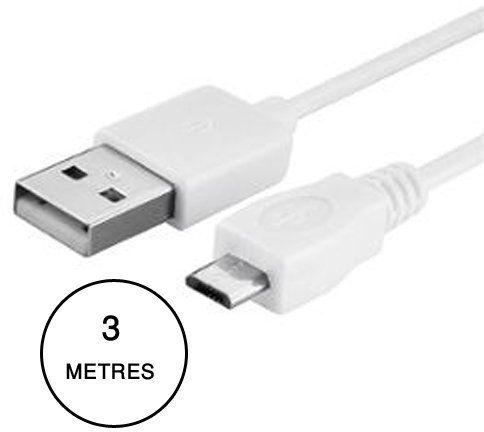 PH26 Huawei P10 Lite Cavo dati Micro USB Bianco 3 metri per ricarica, sincronizzazione e trasferimento dati.