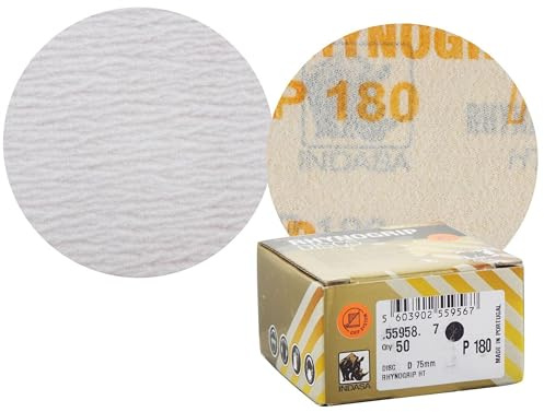 Indasa Rhynogrip HT Line 75mm 3 Sanding Discs P180 Box of 50 Grip System - Heavy Duty Sanding/Sanding/Preparation/Fine Sanding/Sanding for Blending/Micro-Finishing/Rectifying