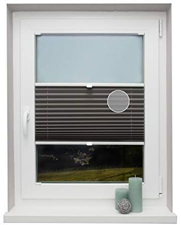 Plissee auf Maß Thermo für alle Fenster Montage in der Glasleiste Blickdicht mit Spannschuh Sonnenschutzrollo Dunkelgrau Breite: 61-70 cm, Höhe: 201-250 cm