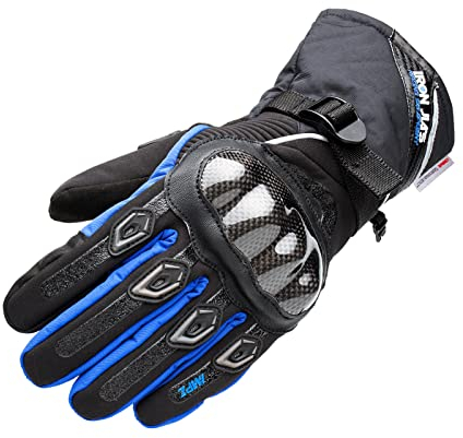 BORLENI Winter Motorradhandschuhe Herren, Motorrad Handschuhe Warm mit 3M Thinsulate, Wasserdicht Winddicht Winterhandschuhe mit Touchscreen & Kohlefaser Knöchelschutz, Größe Blue-XXL