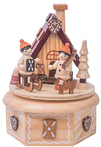 OBC Spieluhr Räucherhäuschen Lebkuchen Natur 16cm, Weihnachtslied Oh Tannenbaum/Spieldose Holz handbemalt Kunsthandwerks-Stil/Deko Advent & Weihnachten