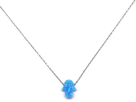 MYSTIC JEWELS by Dalia Halskette mit Anhänger „Hand der Fatima“, 925er-Sterlingsilber, künstlicher Opal, verstellbare Länge 40 cm + 5 cm