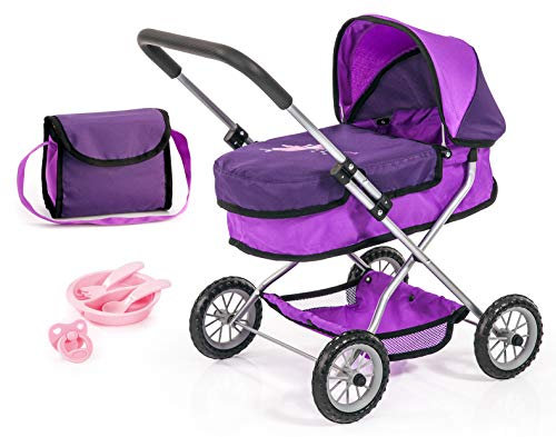 Bayer Design 12212AC Puppenwagen Smarty, Puppenwagenset mit Tasche, Schnuller und Teller mit Essbesteck, lila mit Fee