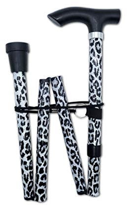 Life Healthcare Folding Walking Stick–Adjustable Height Lightweight Aluminium Cane for Elderly Disabled Men & Women–Non-Slip Rubber Tip Ergonomic Handle & Travel-Friendly Design (Black Leopard)
