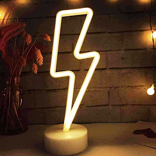 ENUOLI LED Lightning Shaped Neon Signs Lights Battery Operated/USB Powered Warm White Art LED Decorative Night Lights Table Decor for Living Room Office Christmas Birthday Wedding Party Decoration
