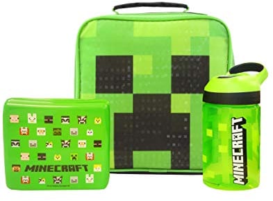 Minecraft Lunchbox Kids Boys (sac à lunch scolaire, bouteille d’eau, pot pot) taille unique