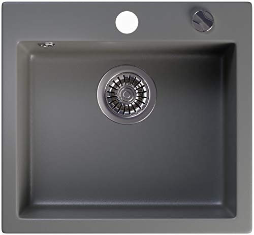 LINDBERGH® Küchen Granit-Spüle Grau COL33 mit Siphon, Verbundstoffe Made in Germany, Spülen Küche Matt Küchenspüle Spülbecken Kitchen Waschbecken Sinks Einbauspüle, inkl. Imprägnierung