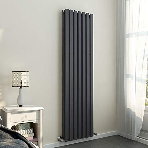 Warmehaus 1800 x 480 mm Grey Anthracite Vertical Designer Radiator Double Rectangular Flat Panel - Modern Central Heating - Perfect for Bathroom, Kitchen, Living Room