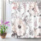 LIVILAN Rideau de douche à motif floral rose et gris, rideaux de douche à motif floral aquarelle avec crochets, tissu blanc gris, décoration de salle de bain, lavable en machine, 183 x 183 cm (l x H)