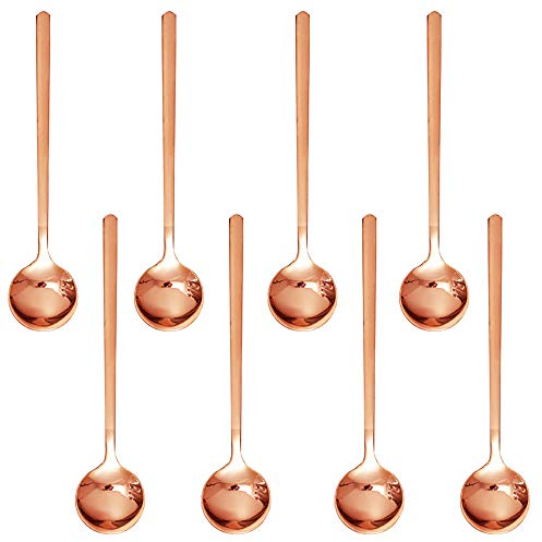 Pack of 8, Rose Gold Plated Stainless Steel Espresso Spoons, findTop Mini Teaspoons Set for Coffee Sugar Dessert Cake Ice Cream Soup Antipasto Cappuccino, 5.3 Inch