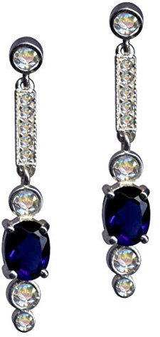 Ohrringe Art Deco weiß blau Echt Sterling Silber 925 Zirkonia Strass Liebe Glaube Hoffnung Emotion Symbol Motiv Stil Objekt weiss extravagant dunkelblau hängend modisch klar schön 58093