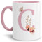Tassendruck Buchstaben-Tasse mit Blumen - Buchstabe C - Innen & Henkel Rosa - Mug/Cup/Becher/Edel/Geschenk-Idee/Beste Qualität - 25 Jahre Erfahrung