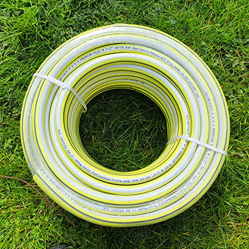 25 m / 82 ft Garden Hose Pipe - 1/2 Anti-Kink 4-Layer Reinforced Non-Toxic Phthalate-Free PVC Hosepipe - Heavy-Duty Outdoor Watering Tube for Garden, Lawn, Yellowhouse, Irrigation, Car Wash - Yellow