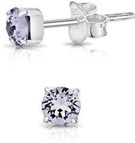 Orecchini Punto Luce Argento 925 Con Brillantino di Cristallo Lilla 4 mm - Quadrati, Lobo Donna - Colorati