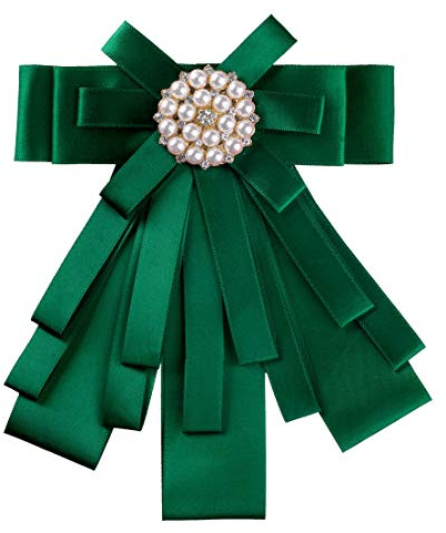 Allegra K Damen Brosche Schleife Knoten Perle Retro Elegante Pin Einfarbig Schleifenbrosche Dunkelgrün One Size