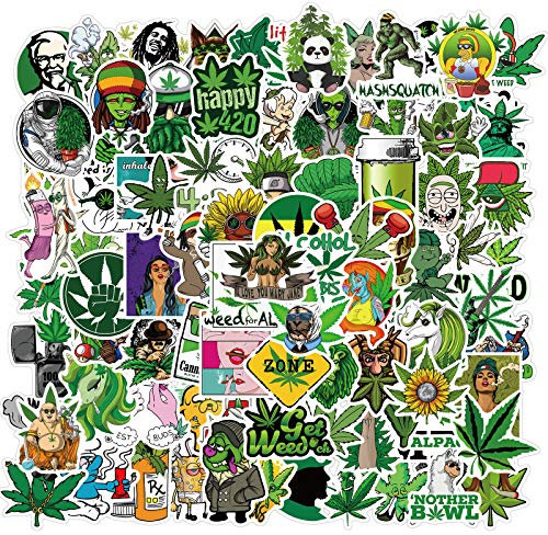 Funny Weed Stickers|100 PCS|Vinyl Waterproof Stickers for Laptop,Skateboard,Water Bottles,Computer,Bumper,Phone,Car Green Weed Stickers and Decals,Adults Kids Teens for Stickers