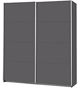 Rauch Möbel Caracas Schrank Kleiderschrank Schwebetürenschrank, Grau metallic, Schwarz, 2-trg., inkl. Zubehörpaket Classic 2 Kleiderstangen, 4 Einlegeböden, 1 Hakenleiste, BxHxT 181x210x62 cm