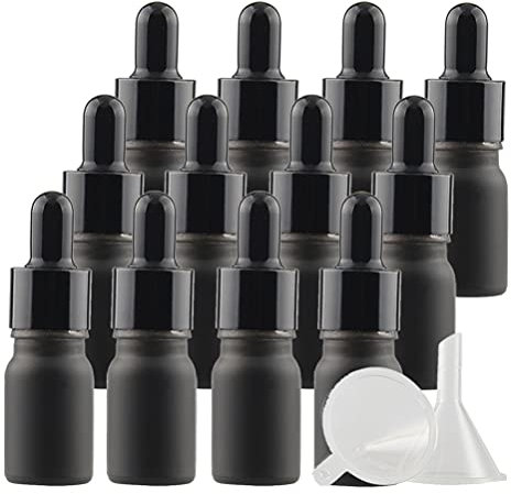 TIANZD 24 Pièces 5ml Flacons en Verre Noir Mat avec Pipettes, 5 ml Bouteilles Compte-gouttes en Verre Vides avec Bouchon à Vis Noir Pour Les Huiles Essentielles Aromathérapie