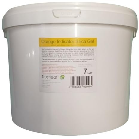Trustleaf 7kg, 15.4lbs Tub of Orange Self Indicating Silica Gel, 2-4mm Beads - Dehumidify - Flower Drying - 3D Printing - Storage