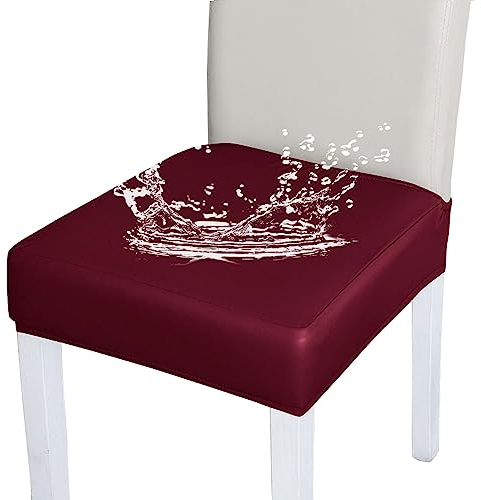Bestenrose Stuhlhussen 2er/1er Set Stretch Stuhlbezug Sitzfläche PU Leder Wasserdichter Bezug Sitzbezüge Beschützer Stuhlhussen für Esszimmerstuhl Sitzkissen Keine Rückenlehne (Weinrot, 2er Set)