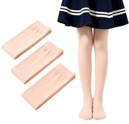 Smilore 3 Pack Girls Tights Microfiber Kids School Footed Soft Ballet Dance Pantyhose Fleshy Pink 2-3 Years