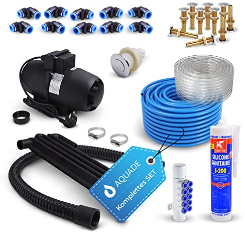 AQUADE 30-teiliges Set Whirlpоol Badewanne Selbstbausatz - Luftgebläse mit Ozonreinigung - Bausatz mit Whirlpоol Gebläse 700W + Heizung 300W + Ozon / 10x Airjet, Startknopf, Luftschlauch und mehr