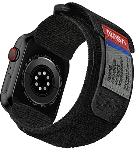 Compatible With Apple Watch XL Band, NASA Licensed Rugged Nylon Leather Sports Strap With Woven Loop Design For iWatch 49mm/45mm/44mm/42mm, Tough Tactical Replacement Band For Ultra 8/7/6/5/4/3/2/1/SE