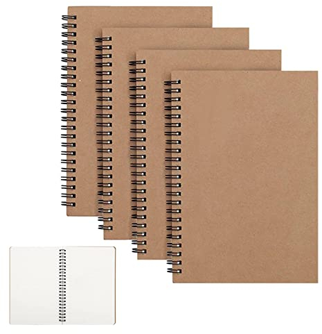 CYH 4 STK Notizbuch A5 Spirale Notizblock, Kraft Cover (100 Seiten/50 Blattt) Skizzenblock Tagebuch Skizzenbuch Classic Schreibblock Zeichenblock Sketchbook Notepad, für Reisen Schule - Dotted