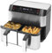 Niceey Airfryer XXL Friteuse à Air sans Huile, Puissance de 2460W, 2x4L Double Panier, Récipient Antiadhésif, Air Fryer 6 Programmes, Fonction Smart Finish, 8L, Argent