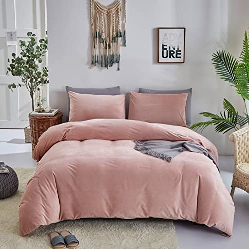 Houseri Pinkes Samt-Bettwäsche-Set, California-King-Size-Bett, flauschig, leicht, Flanell, Cal Rose, Sherpa, übergroß, warm, flauschig, Größe Cal King (248 x 277 cm - Bettdecke)