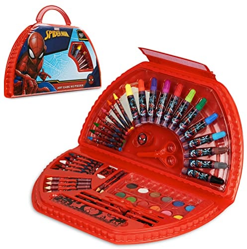 Spiderman Malset aus 49 PCS | Malkasten für Kinder in Transportbox | für Jungen ab 3 Jahren | bestehend aus Wasserfarben, Malstiften, Wachsfarben, Bleistiften | hochwertiger Malkoffer