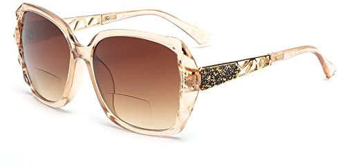 JM Bifokale Lese-Sonnenbrille, übergroße Sonnenleser-Gläser für Frauen UV-Schutz im Freien Braun +1.75