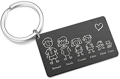 PiercingJak Porte clé Famille Personnalisé Porte clef Personnalisable Nom des Enfants Parents Familles Frères Sœurs Acier Inoxydable Cadeau Fête des Pères Mères Anniversaire Noël (Noir)