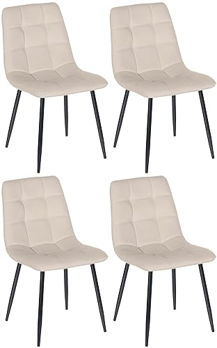CLP Juego de 4 sillas de Comedor Antibes I Sillas de Cocina tapizadas con Fundas de Terciopelo I con Protectores de Suelo, Color:Crema