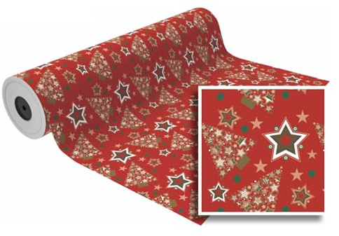 1x Rouleau de Papier Cadeau Sapins de Noel Rouge 62cmx90m - Papier d'emballage pour Noël, Papier D'emballage de Noël, Recyclé